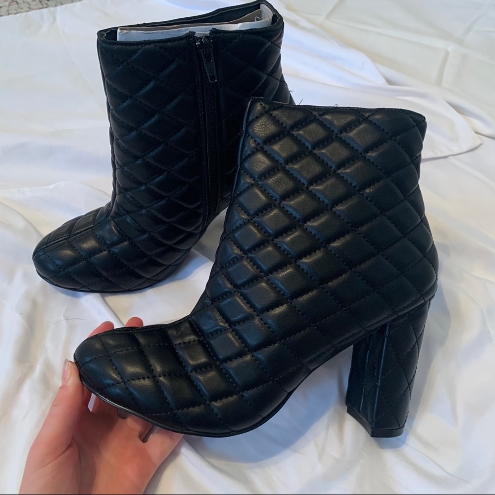 Black leather booties, size 10